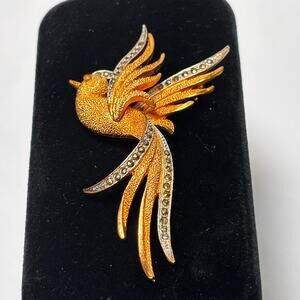 1950’s CoroCraft Goldtone Vintage Bird of Paradise Marcasite & Rhinestone Brooch